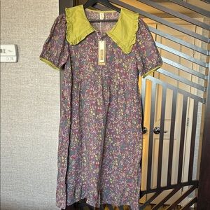 Floral Dress with Green Trim